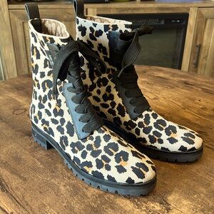 Kate Spade Leopard Print Knit Lace-Up Combat Boots